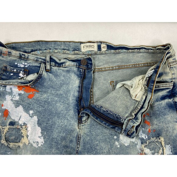 FWRD Denim Men 42/32 Blue Jeans Distressed Paint Splatter Urban Wear - Picture 7 of 11